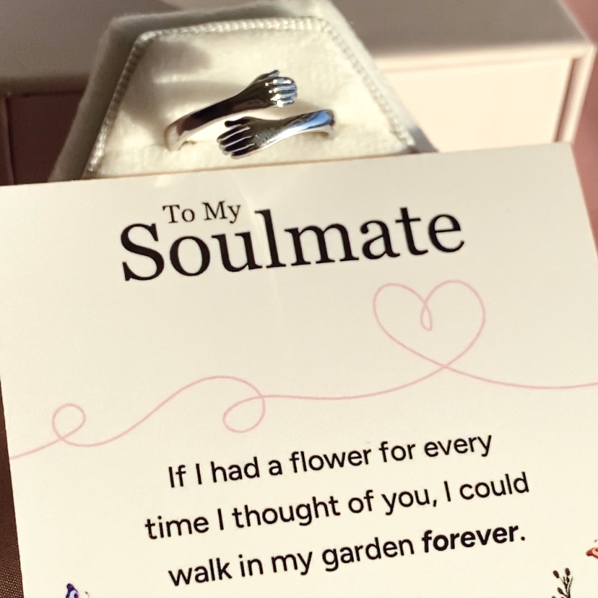 To My Soulmate - Flowers - Hug Ring - Sterling Silver