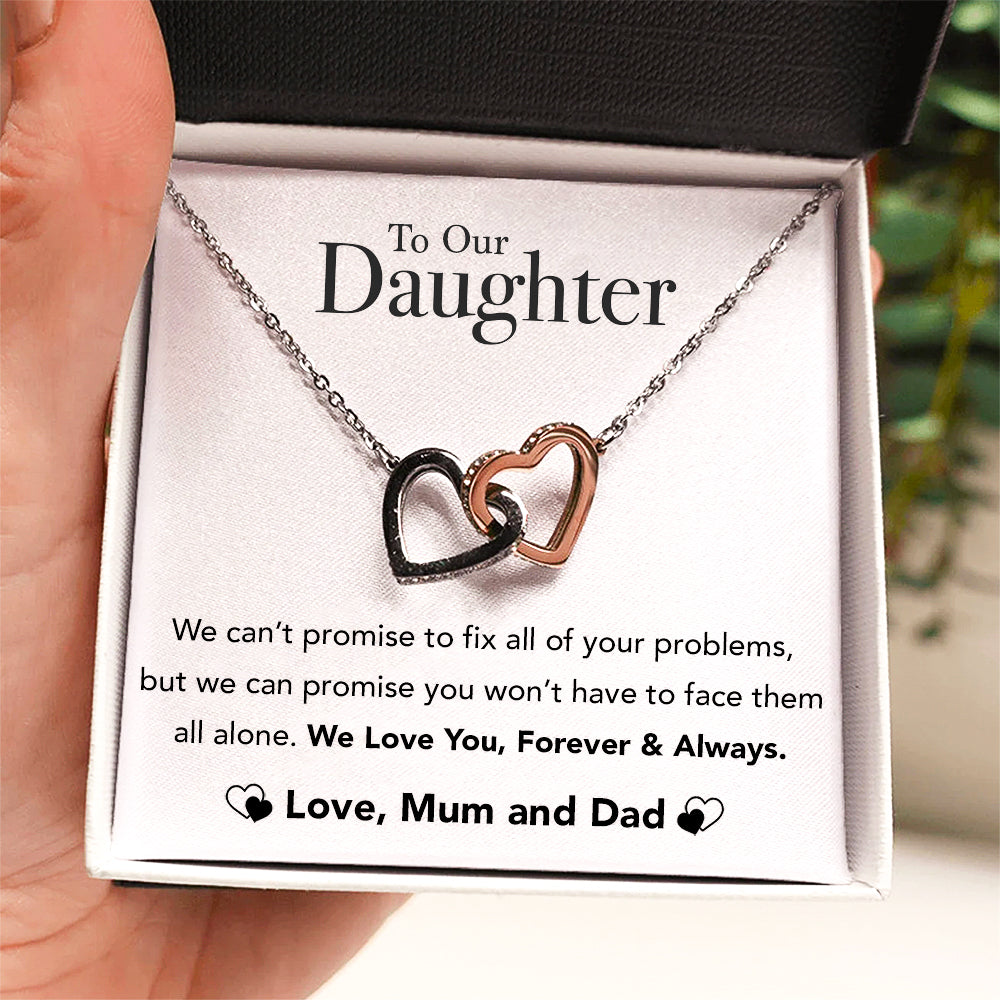 To My Daughter - Forever & Always - Sterling Silver Interlocking Hearts Necklace