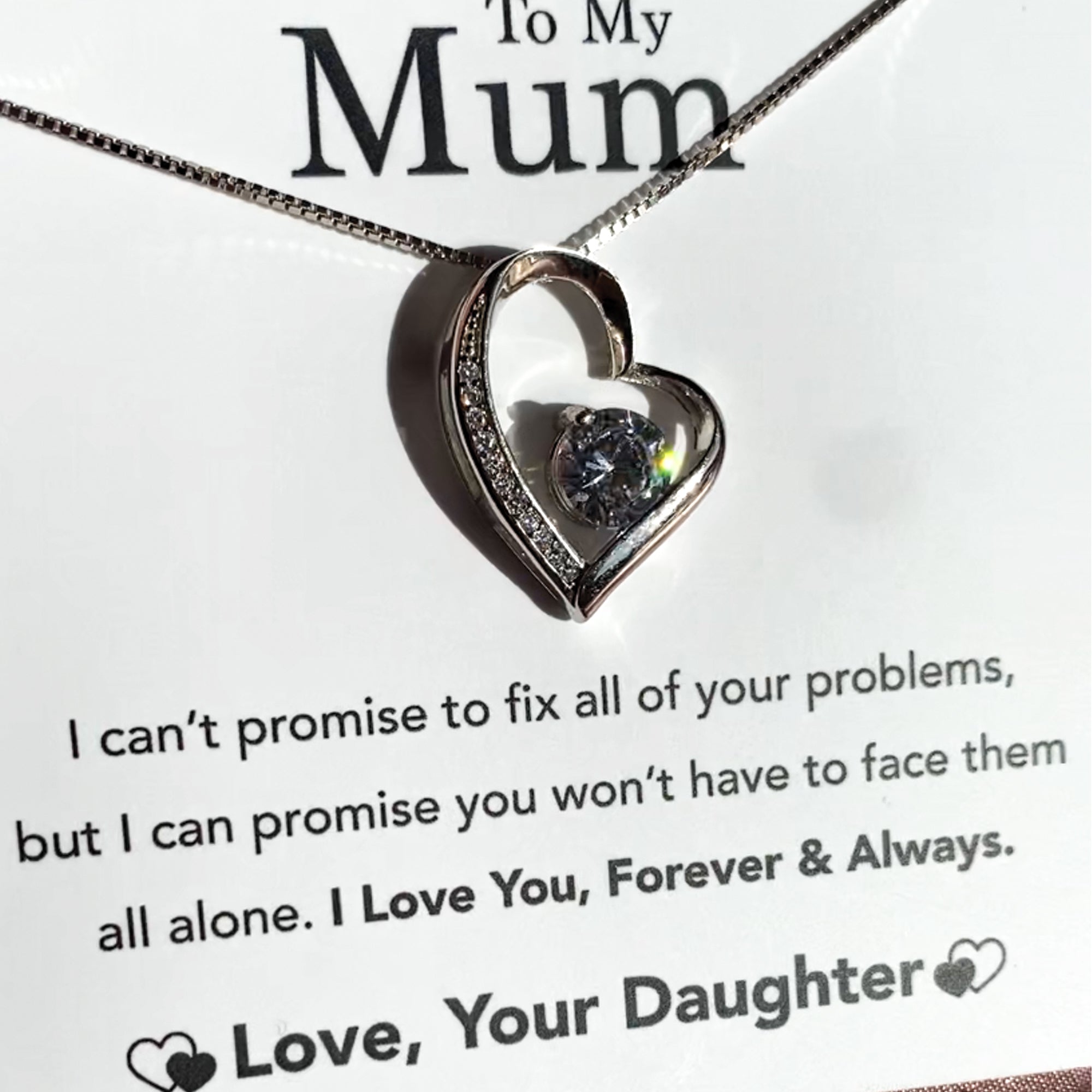 To My Mum - Forever & Always - Sterling Silver Love Heart Necklace